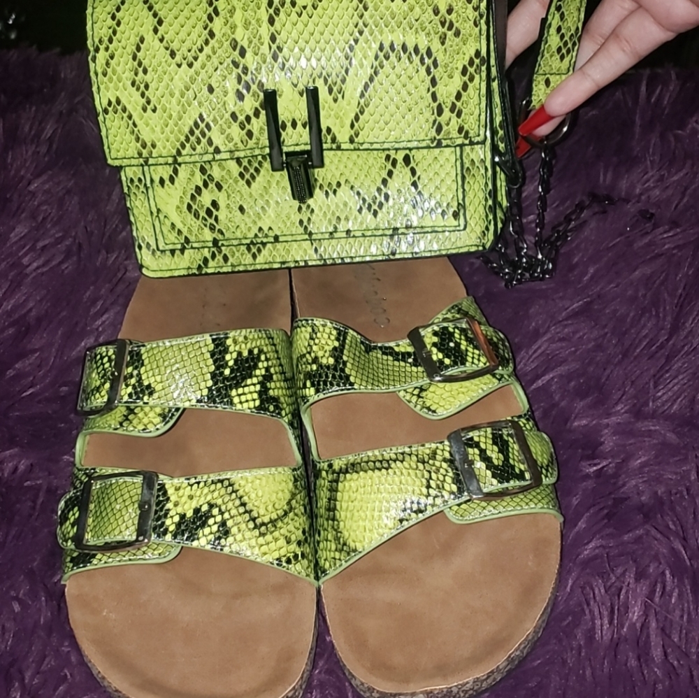 Green snakeskin mini purse and shoe set
